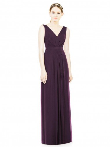 Affordable V-Neckline Sleevelss Full Length Chiffon Bridesmaid Dress UK