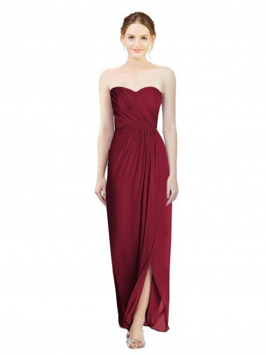 Affordable Strapless Sweetheart Long Chiffon Bridesmaid Dress UK