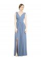 Affordable Sleeveless Draped Chiffon Maxi Bridesmaid Dress with Front Slit UK