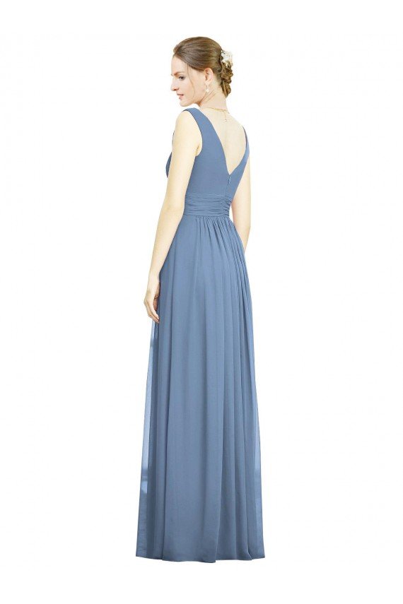 Affordable Sleeveless Draped Chiffon Maxi Bridesmaid Dress with Front Slit UK