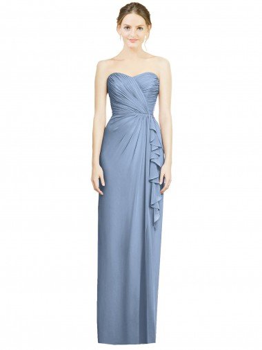 Affordable Strapless Full-Length Chiffon Bridesmaid Dress with Front Slit UK