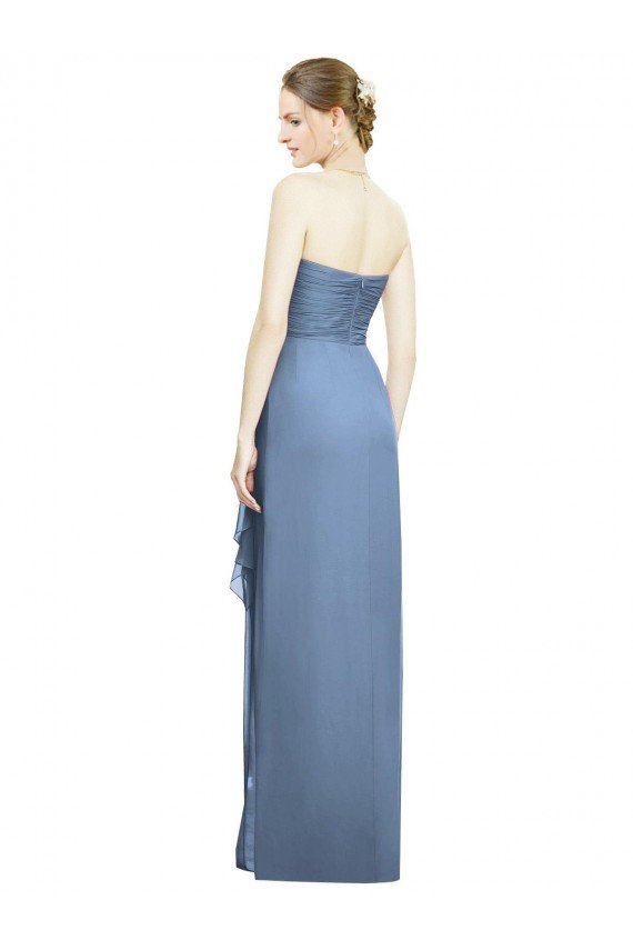 Affordable Strapless Full-Length Chiffon Bridesmaid Dress with Front Slit UK