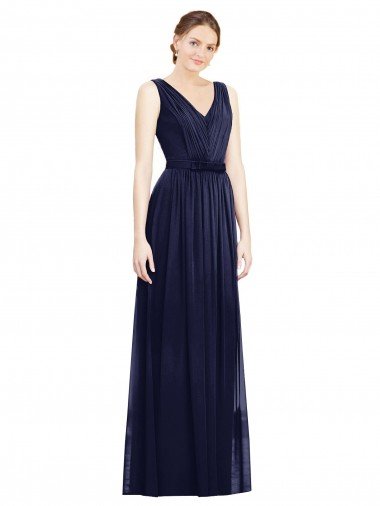 Affordable Full-Length V-Neck Lux Chiffon Bridesmaid Dress with V-Back UK