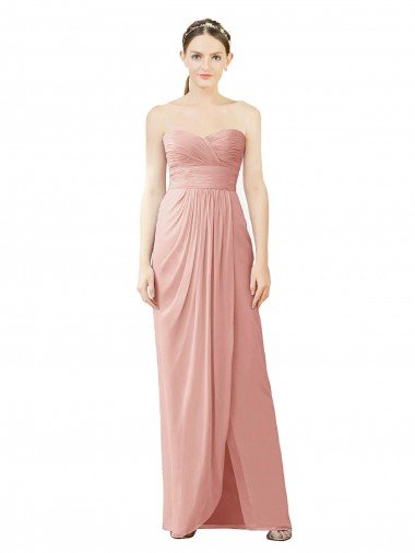 Affordable Strapless Sweetheart Long Chiffon Wrap Bridesmaid Dress UK