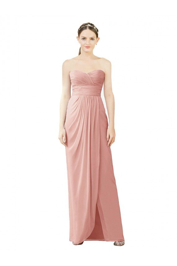 Affordable Strapless Sweetheart Long Chiffon Wrap Bridesmaid Dress UK