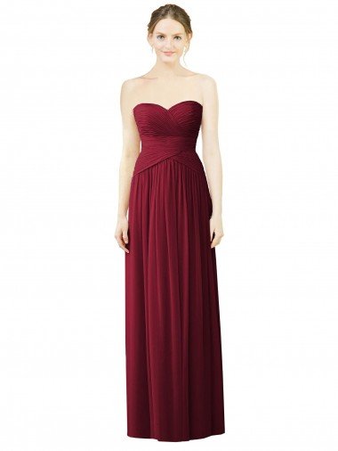 Affordable Draped Full Length Strapless Chiffon Bridesmaid Dress UK