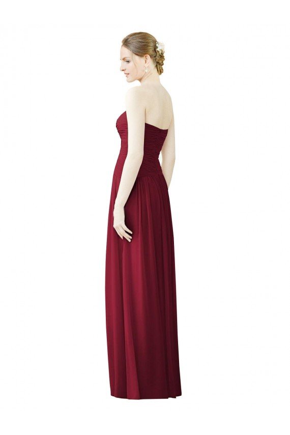 Affordable Draped Full Length Strapless Chiffon Bridesmaid Dress UK