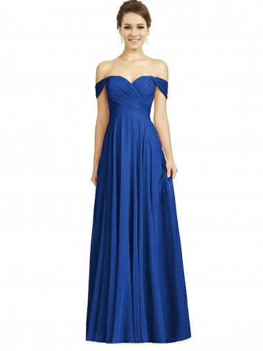 Affordable Off the Shoulder Draped Chiffon Maxi Bridesmaid Dress UK