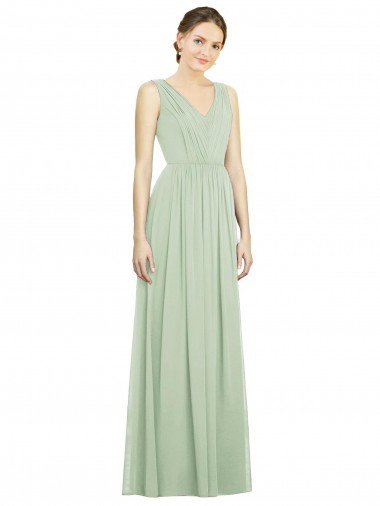 Affordable Natural Waist V-Neck Draped Chiffon Bridesmaid Dress UK