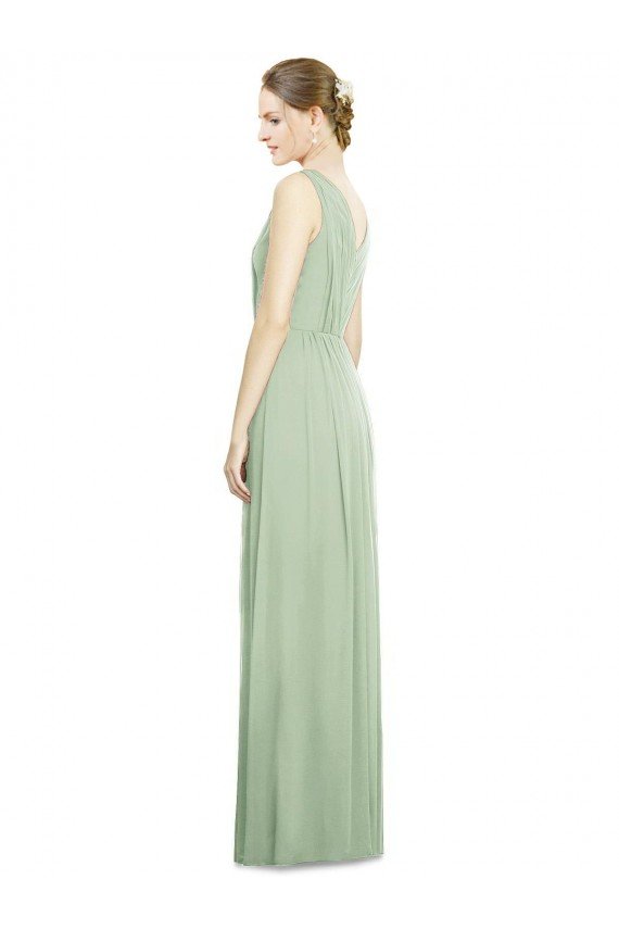 Affordable Natural Waist V-Neck Draped Chiffon Bridesmaid Dress UK