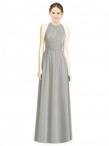 Affordable Draped Keyhole Long Chiffon Bridesmaid Dress UK