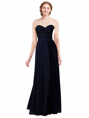 Affordable Strapless Chiffon Bridesmaids Dress with a Beaded Lace Sweetheart Bodice UK