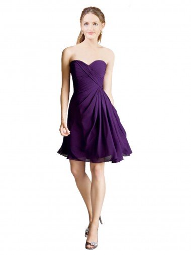 Affordable Draped Chiffon Long Sweetheart Cocktail Bridesmaid Dress UK