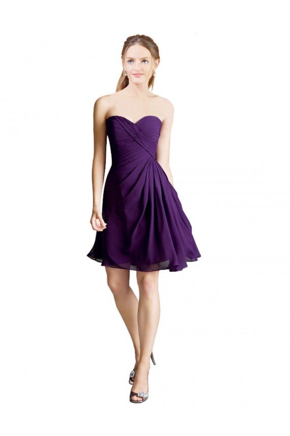 Affordable Draped Chiffon Long Sweetheart Cocktail Bridesmaid Dress UK