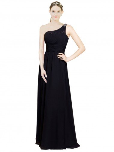 Affordable Sweetheart Chiffon Bridesmaid Dress with Beaded One Shoulder Strap UK