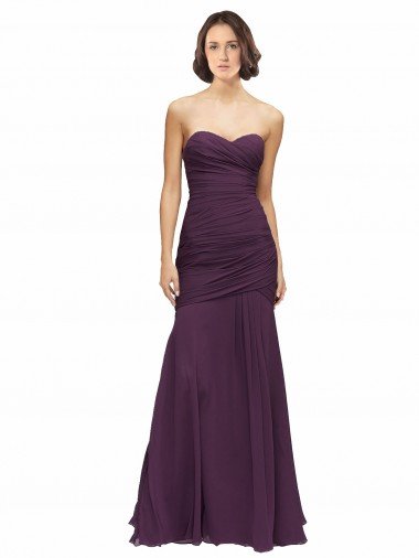 Affordable Full Length Chiffon Bridesmaid Dress with Sweetheart Neckline and Ruffles UK