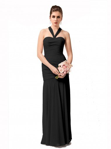 Affordable Long Halter Chiffon Bridesmaid Dress with Dropped Waist UK