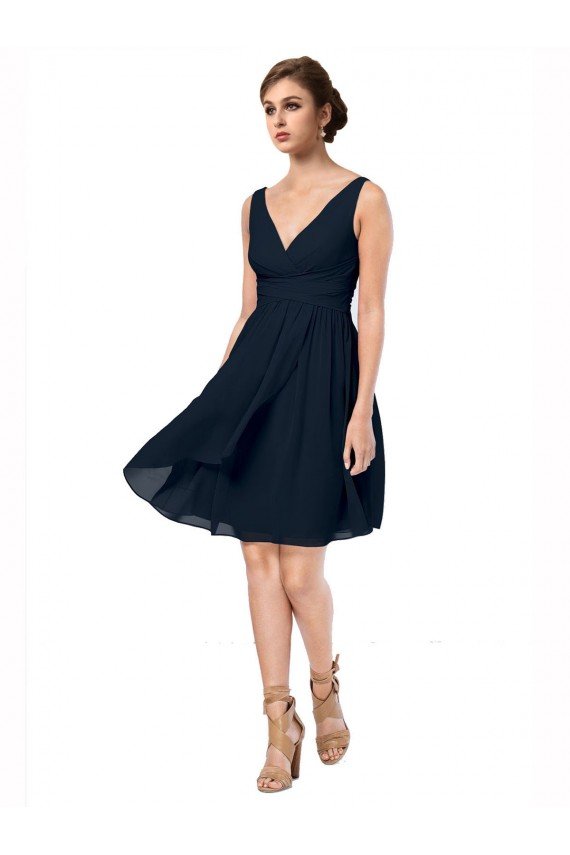 Affordable Short Knee Length Criss Cross Draped Chiffon Cocktail Bridesmaid Dress UK