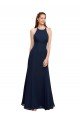 Affordable High Halter Fit and Flare Long Chiffon Bridesmaid Dress / Prom Dress with Criss Cross Low Back UK