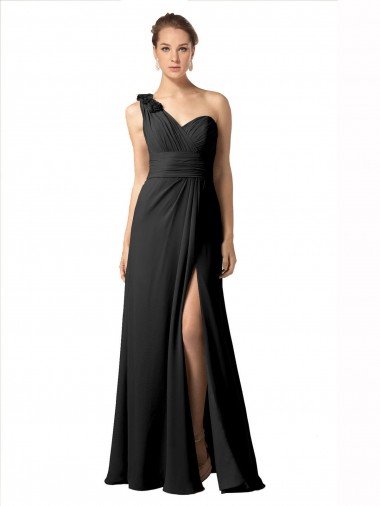 Affordable Sheer One Shoulder Chiffon A-Line Bridesmaid Dress with Slit UK