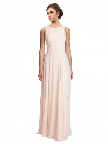 Affordable High Neck Chiffon Bridesmaid Dress with Deep V-Back and Cascading Skirt UK