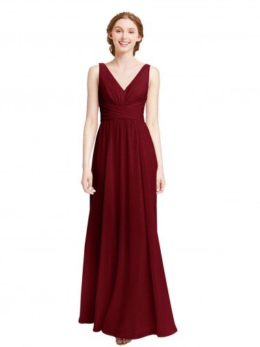 Affordable Long Chiffon V-Neck Bridesmaids Dress with Double Strap UK