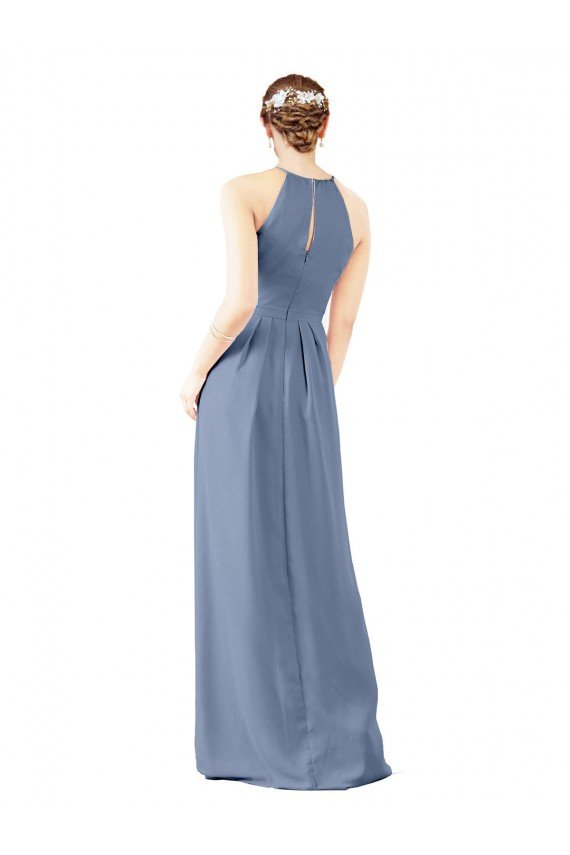 Affordable Fitted Long High Halter Neck Chiffon Bridesmaid Dress with Keyhole Back UK