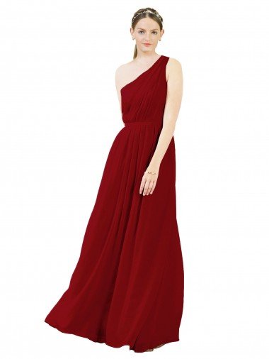 Affordable Draped One Shoulder Long Floor Length Chiffon Bridesmaid Dress UK