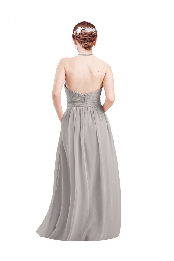 Affordable Halter High Neck Long Chiffon Bridesmaid Dress with Open Back UK