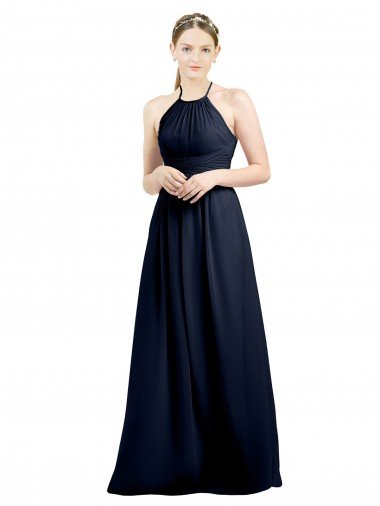 Affordable Halter High Neck Long Chiffon Bridesmaid Dress with Open Back UK