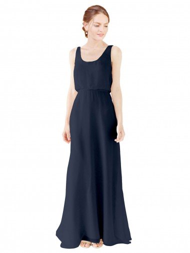 Affordable Scoop Neckline Fitted Long Chiffon Bridesmaid Dress Open Back UK