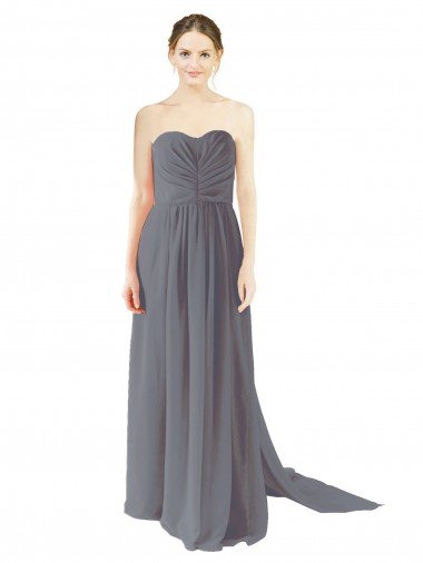 Affordable Long Chiffon Bridesmaid Dress with Sweetheart Neckline and Flowing Back UK