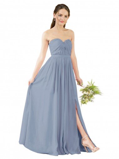 Affordable Deep Sweetheart Neckline Open Back Long Chiffon Bridesmaid Dress UK