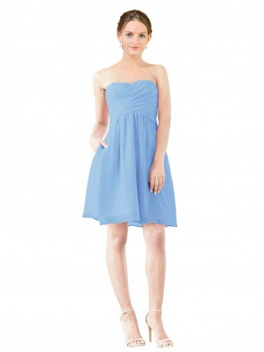 Affordable Short Knee Length Chiffon Cocktail Bridesmaid Dress with Twisted Strapless Sweetheart Neckline UK