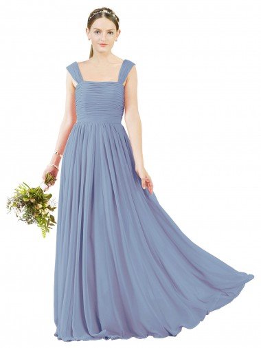 Affordable Square Neckline Sexy Open Back Long Chiffon Bridesmaid Dress UK