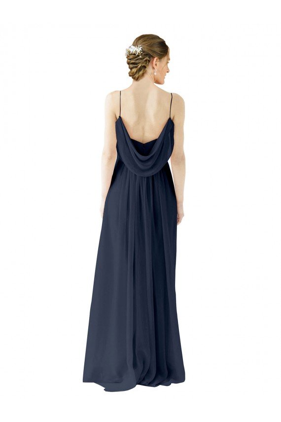 Affordable Spaghetti Straps Open Back Long Chiffon Bridesmaid Dress UK