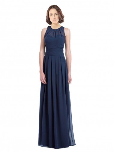 Affordable Chiffon High Neck Sleeveless Bridesmaid Dress with Pleats UK