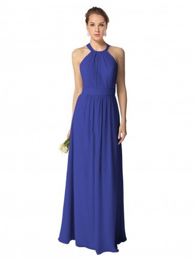 Affordable Long Full Length Chiffon Halter Bridesmaid Dress UK