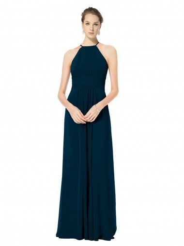 Affordable Spaghetti Strap Long Chiffon Halter A-Line Bridesmaid Dress UK