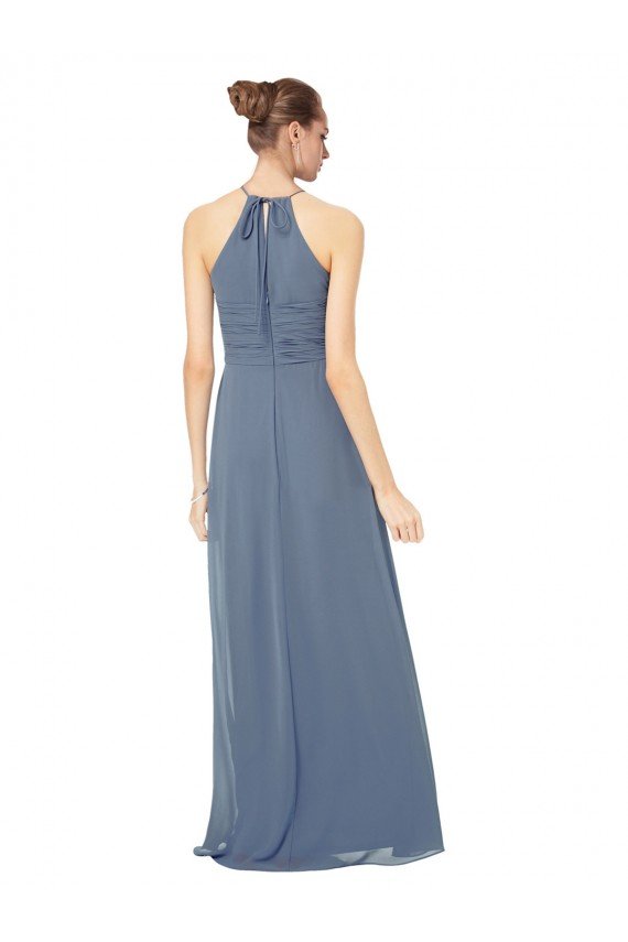 Affordable Spaghetti Strap Long Chiffon Halter A-Line Bridesmaid Dress UK