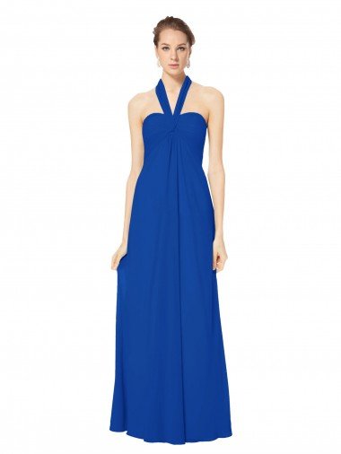 Affordable Sleeveless Long Chiffon Empire Gown with Pleated Halter Straps UK