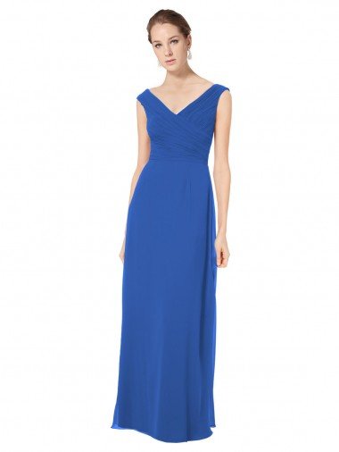 Affordable Long Chiffon Strapless Bridesmaid Dress with Wide Front and Back V-Neckline UK