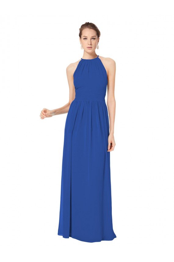 Affordable Long Chiffon High-Neck Sleeveless Bridesmaid Dress UK