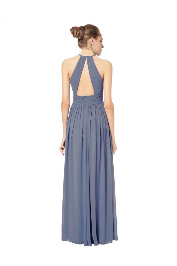 Affordable Long Chiffon High-Neck Sleeveless Bridesmaid Dress UK