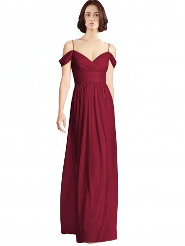 Affordable Off the Shoulder Long Chiffon Bridesmaid Dress with Pleated Sleeves UK