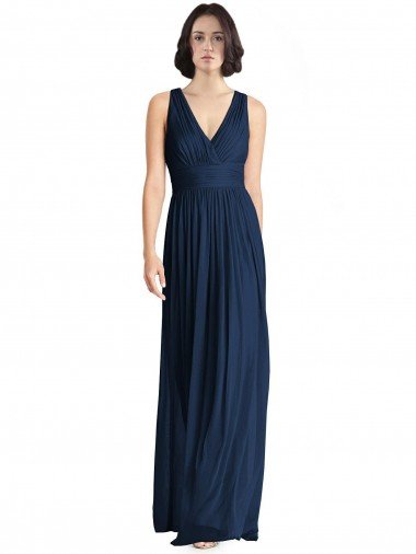 Affordable Cut Out Back Long Chiffon V-Neck Bridesmaid Dress UK