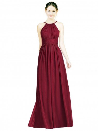 Affordable Halter Neck Open Back Draped Chiffon Bridesmaid Dress UK