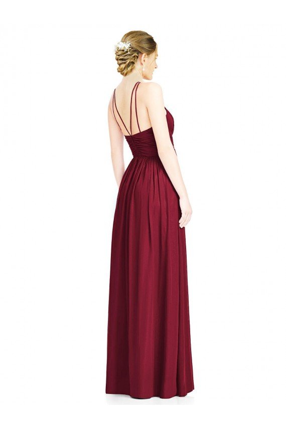 Affordable Halter Neck Open Back Draped Chiffon Bridesmaid Dress UK