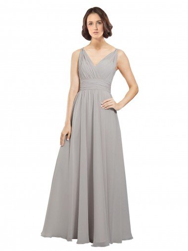 Affordable Twist Shouder Full Chiffon Bridesmaids Dress with V-Neckline and V-Back UK