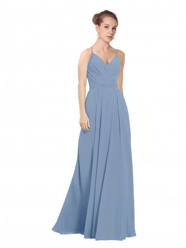 Affordable Chiffon Bridesmaids Dress with Draped V-Neck Bodice and Keyhole Back UK